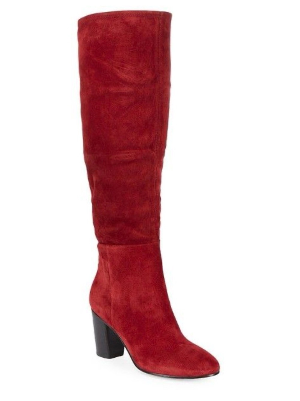 Karl Lagerfeld Red Suede Over-the-Knee Block Heel Boots